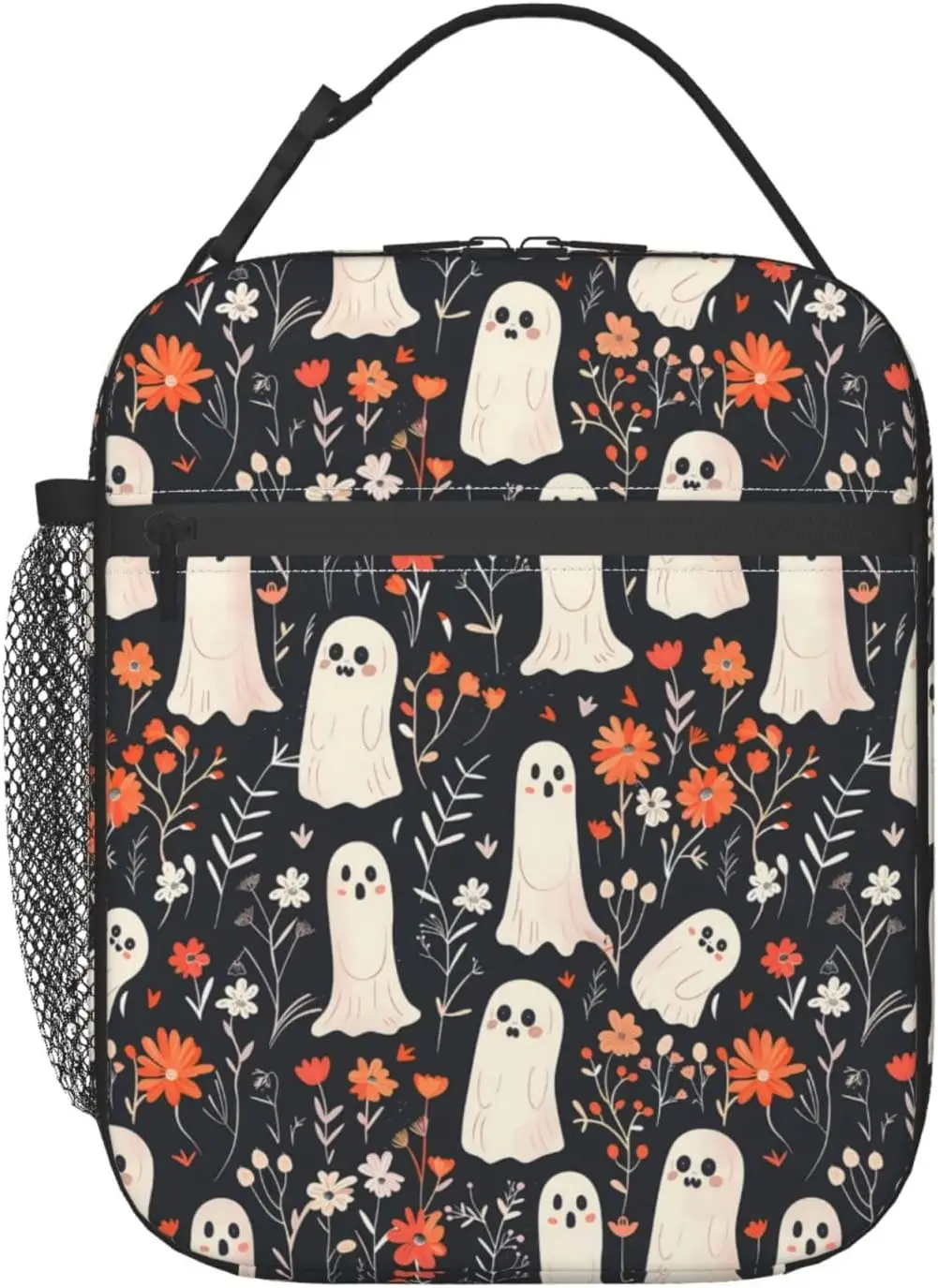 

Милая термосумка для обеда Ghost, изолированная сумка-холодильник с полевыми цветами для школы, работы, пикника, путешествий, дизайна Spooky-Halloween