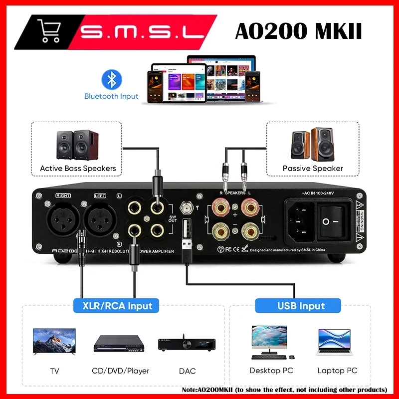 SMSL AO200 MKII HIFI Digital Power Amplifier MA5332MS AMP 5.0 XLR RCA USB Input With Remote Control For PC DAC TV DAP view 5