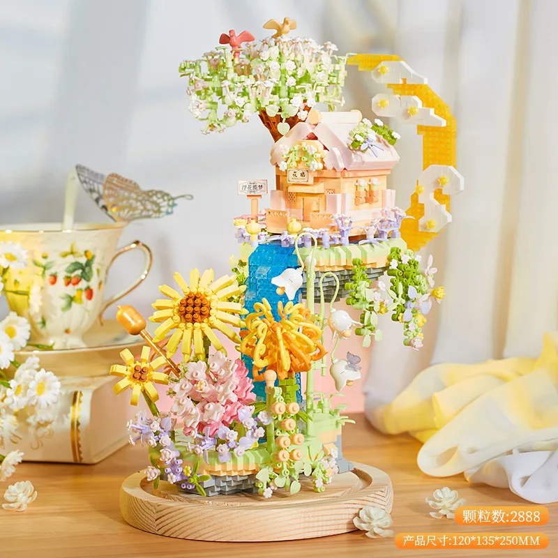 Romantic Sky Flower House modello 3D Building Blocks assemblato fai da te Eternal Flower Figure Mini Bricks Decor Toy per Noel Gift