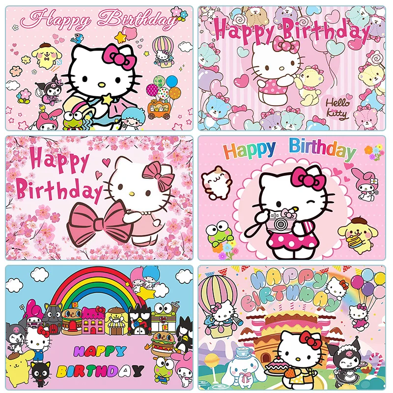 Anime Theme Kuromi Hello Kitty Birthday Party Background Children's Birthday Baby Shower Party Decoration Supplies Photography