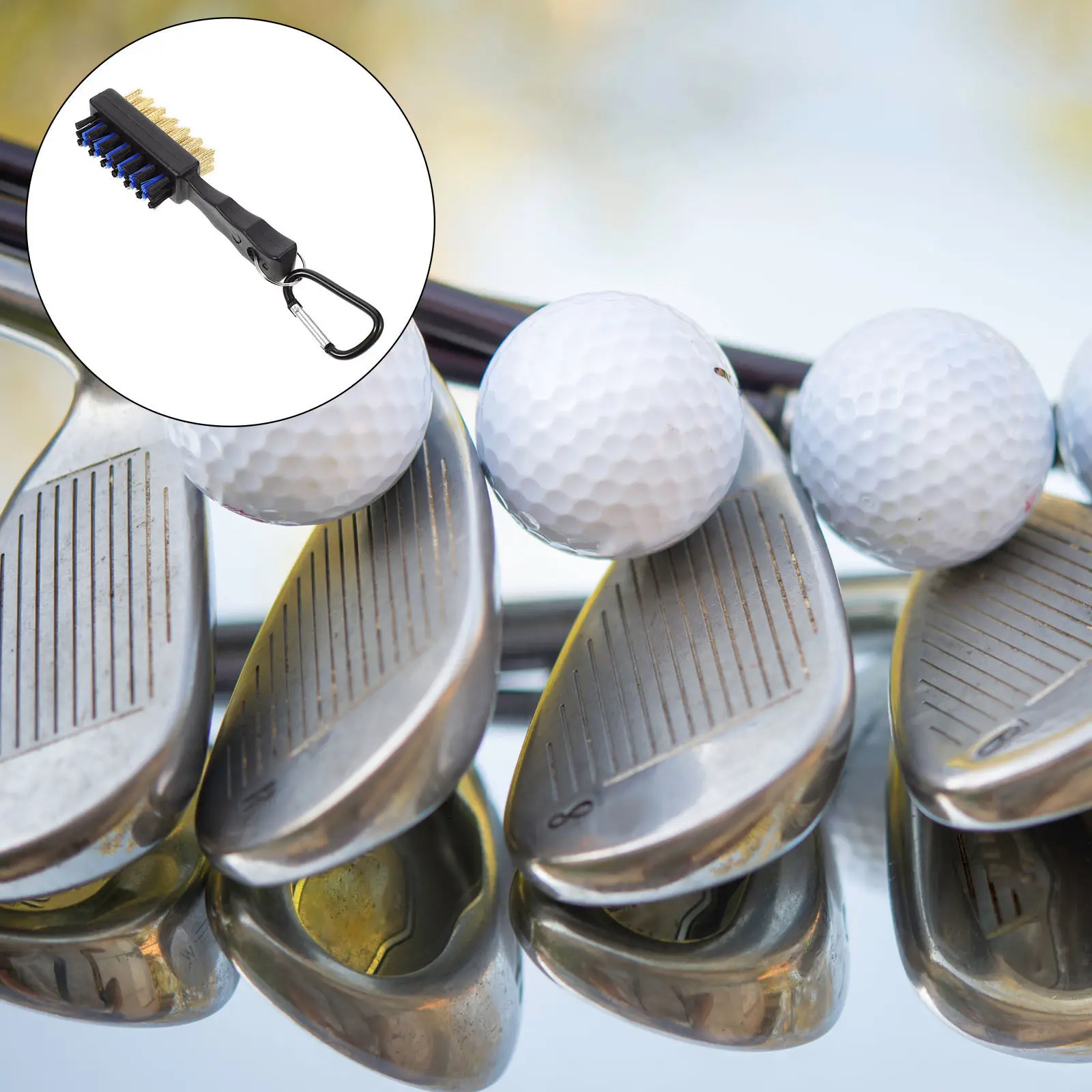 

Легкая двусторонняя щетка для чистки головок клюшек для гольфа с прочными нейлоновыми щетинками – эффективный инструмент для уборки после занятий спортом на открытом воздухе