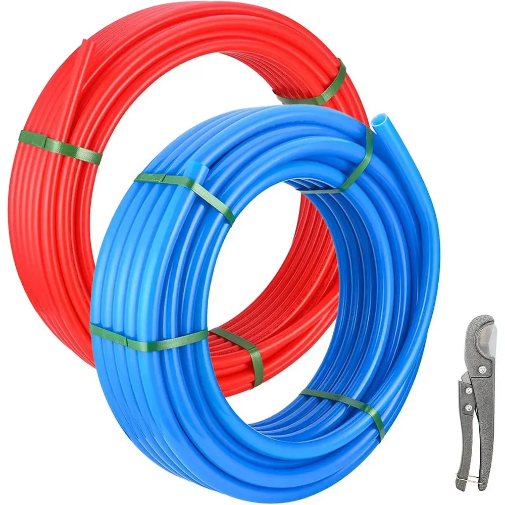 

Труба PEX-A диаметром 3/4 дюйма, 2 x 100 футов, красная, 100 футов, синяя), трубка с резаком для труб для сантехники с холодной и горячей водой.