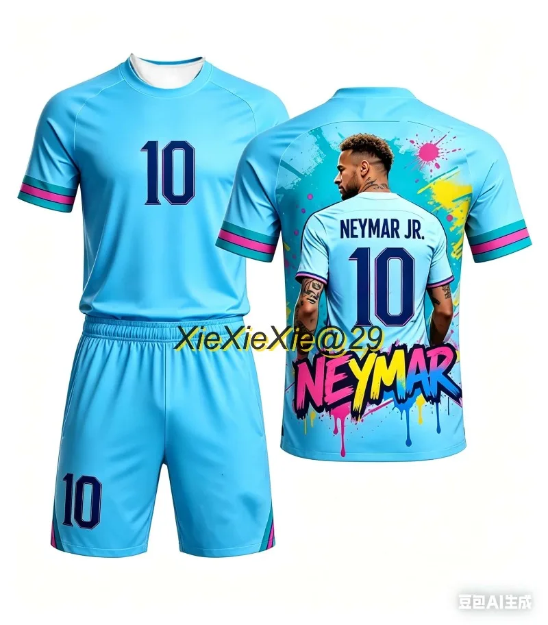 2026 Hot Selling Football Player Neymar # 10 Collector's Fan Clothing T-shirt and Shorts Set Jersey Suitable for Father and Son