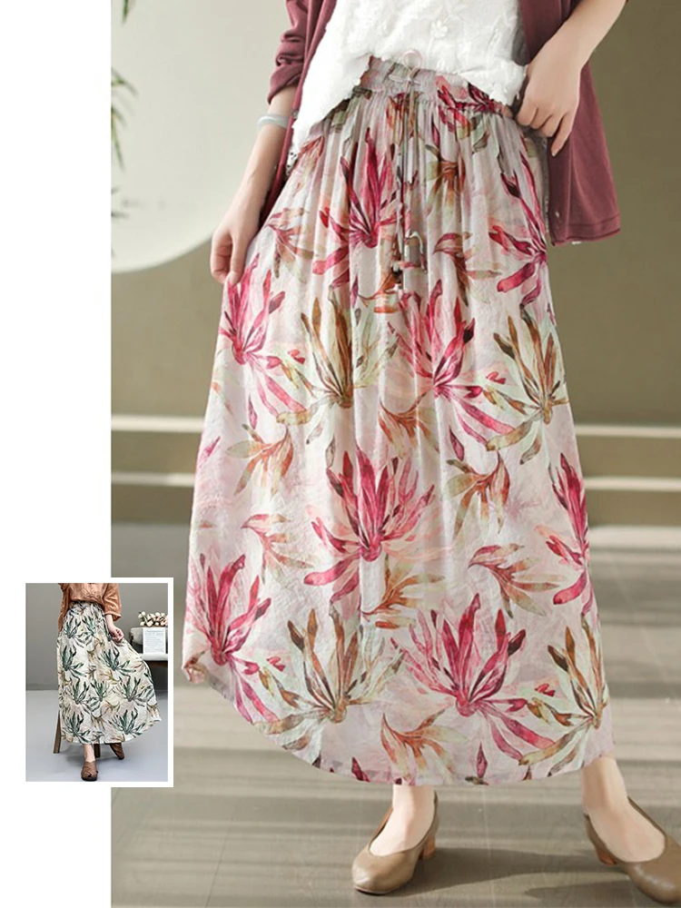 

Ретро-юбка с цветочным принтом, длинная, с завышенной талией, больших размеров, женская, приталенная, А-силуэт, для офиса, летняя