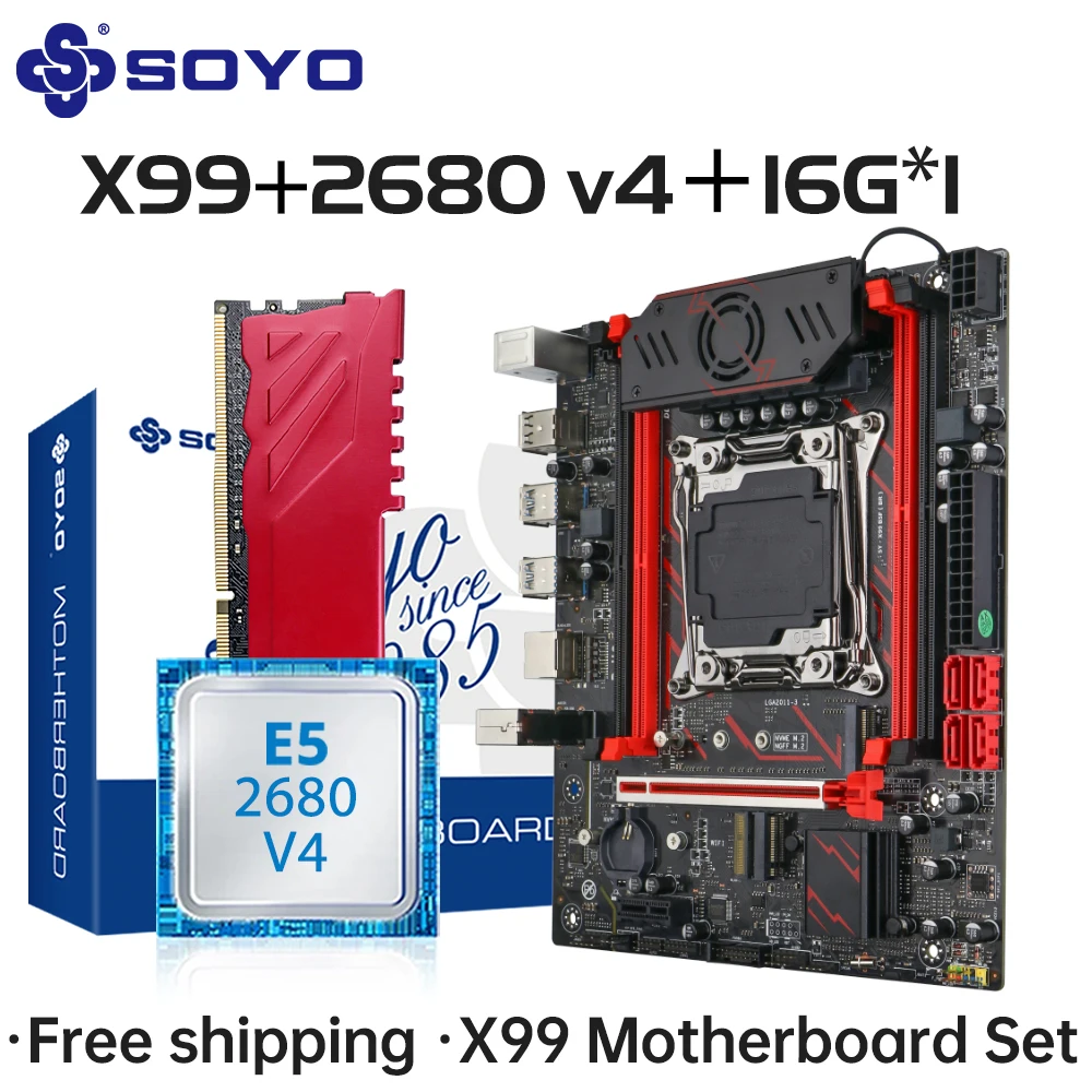 

Набор игровых материнских плат SOYO X99 C612 с процессором Intel Xeon E5 2680 V4, DDR4, 16 ГБ * 1, 2133 МГц, ОЗУ, компоненты настольного компьютера, материнская плата
