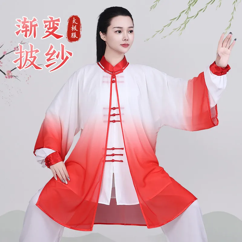 Gradient Cape Unisex Tai Chi Suit 3-Piece Set Martial Arts Group Performance Costume Lightweight Training Wear for Taidji