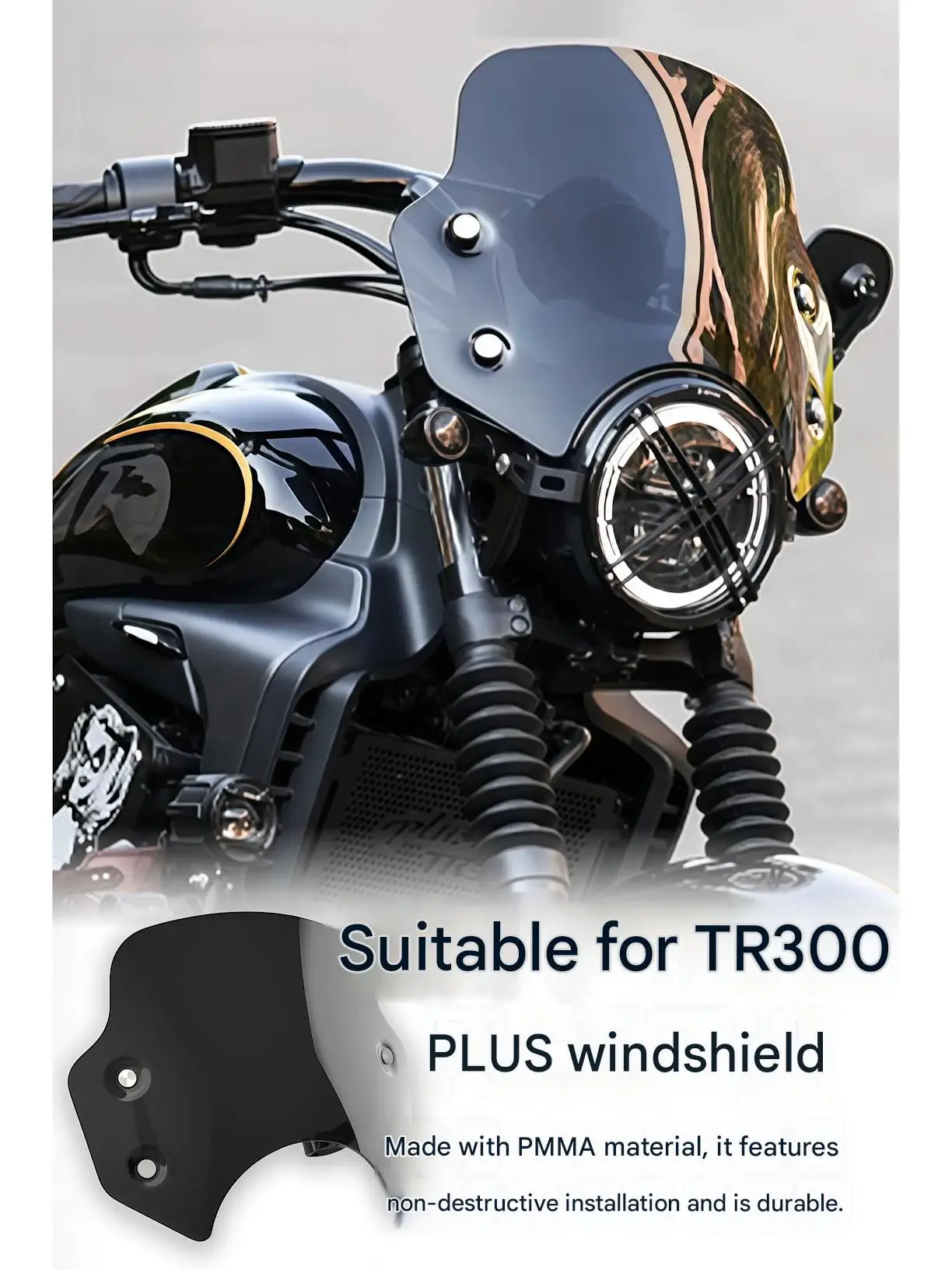 For Haojue TR300Plus Pig Head Front Windshield Modification with Thickened Reinforced Frame for Reduced Resonance on Bumpy Roads