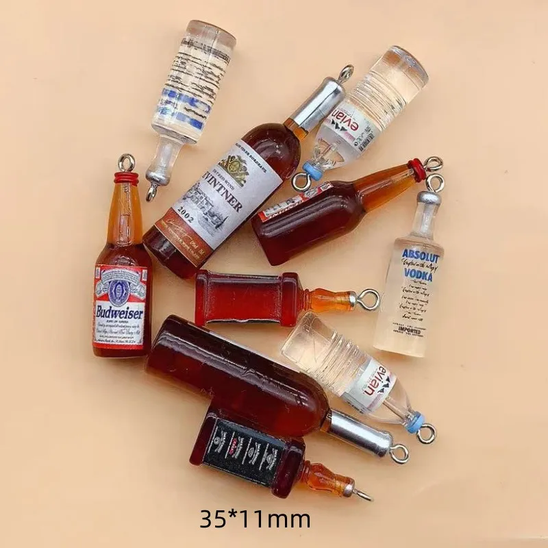 10pcs/lot Beer Bottle Resin Charms Bevarages Charms for Earrings Necklace Jewelry Making Supplies Diy Keychain Findings