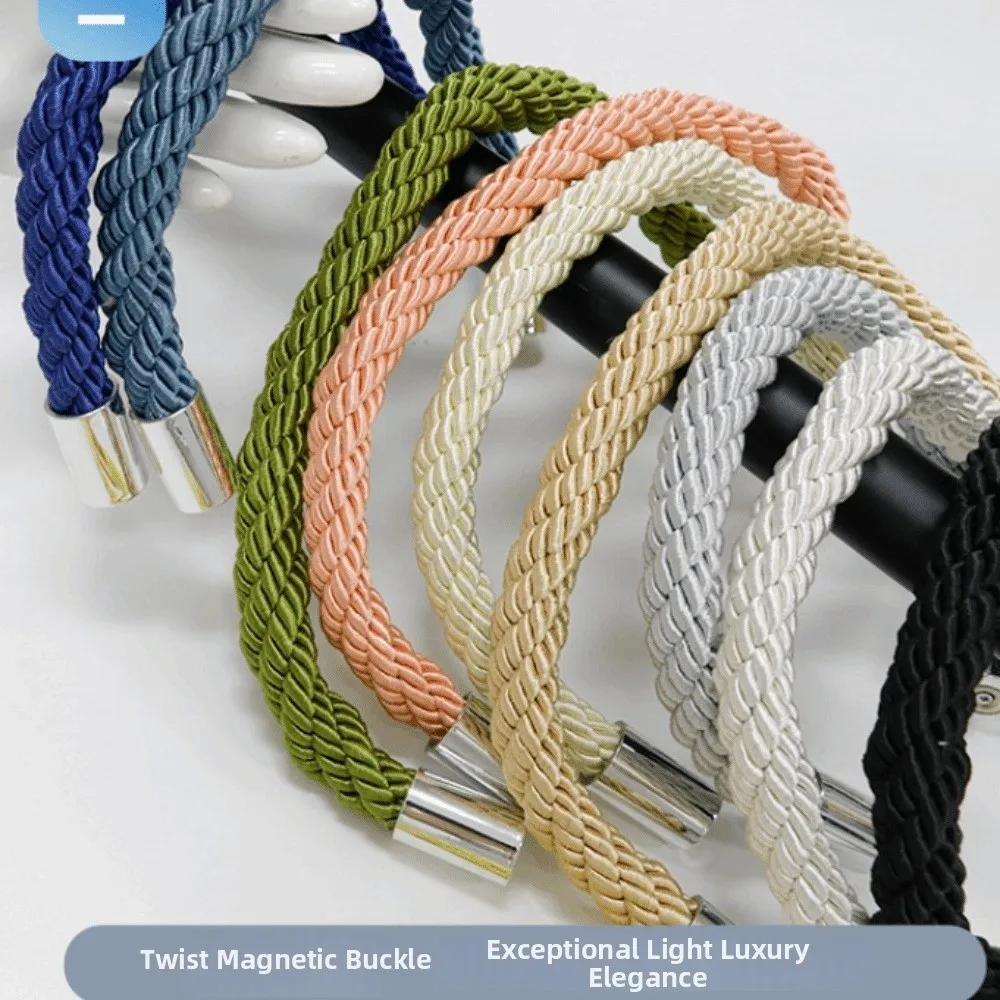 2Pcs Creative Braided Rope Curtain Tiebacks Non Perforated Elegant Curtain Strap Strong Magnet Boho Curtain Buckle Window