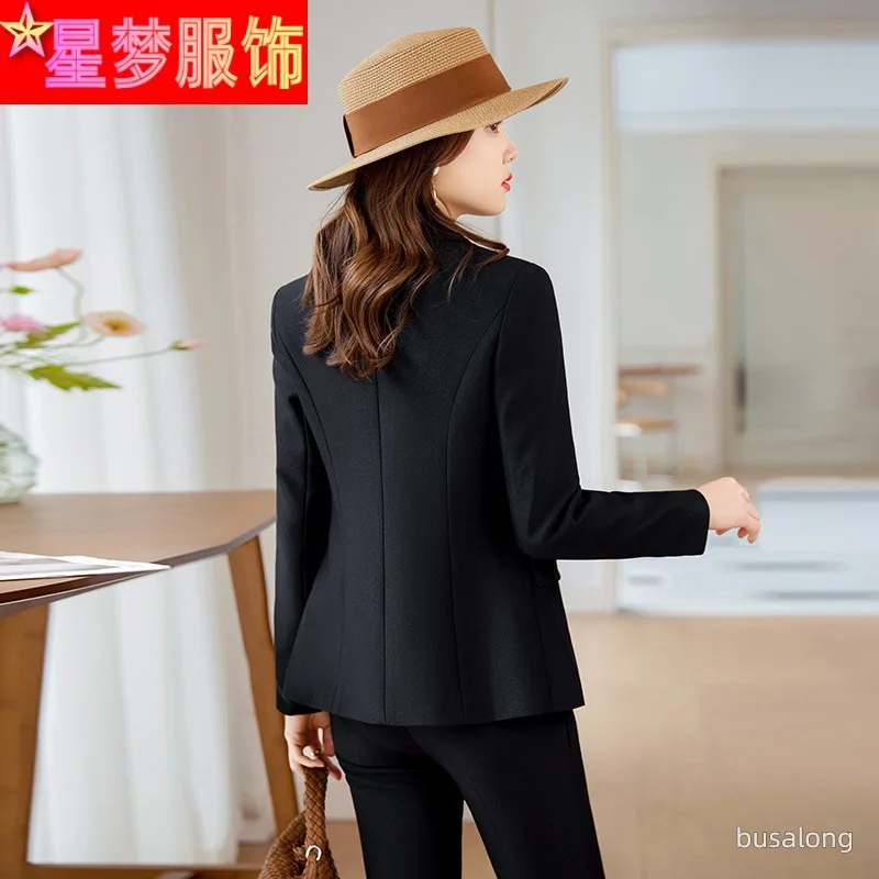 Suit Women's Spring and Autumn Long Sleeve Female Black Small Suit Woolen Coat Slim-Fitting Suit Business Temperament Overalls