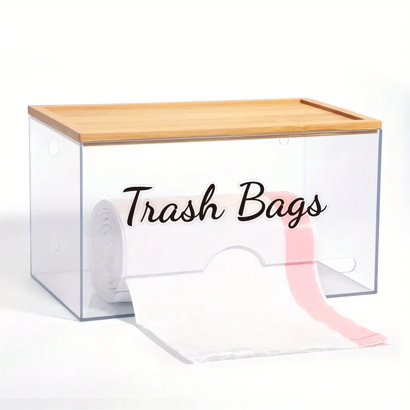 

Stackable Storage Trash Bag Holder With Bamboo Lid, Wall Mounted Garbage Bag Dispenser Holder, Trash Bag Dispenser Holder