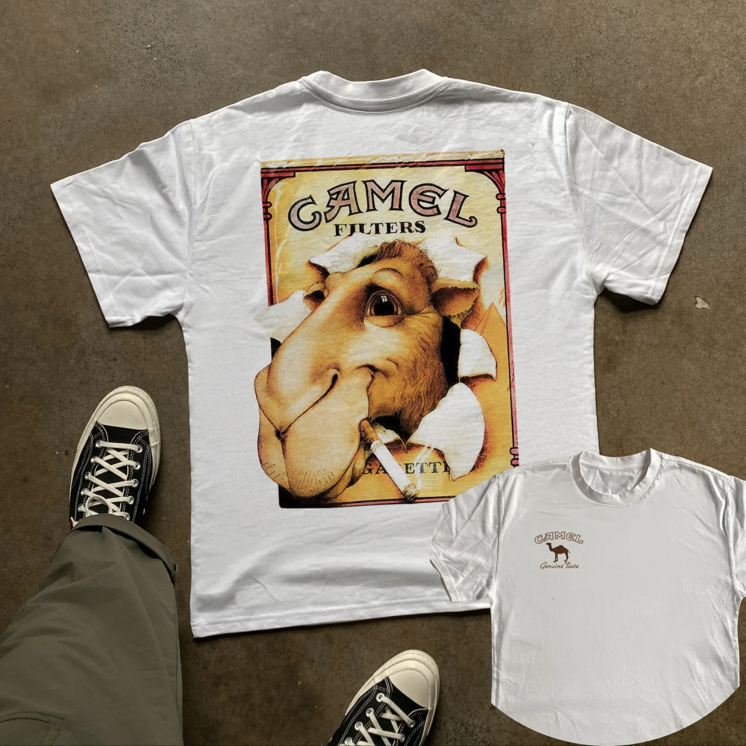 Camel cigarette graphics 100% Cotton T-Shirt, 2026 summer New American style tough guy Men's Fashion O-neck Streetwear Shirt