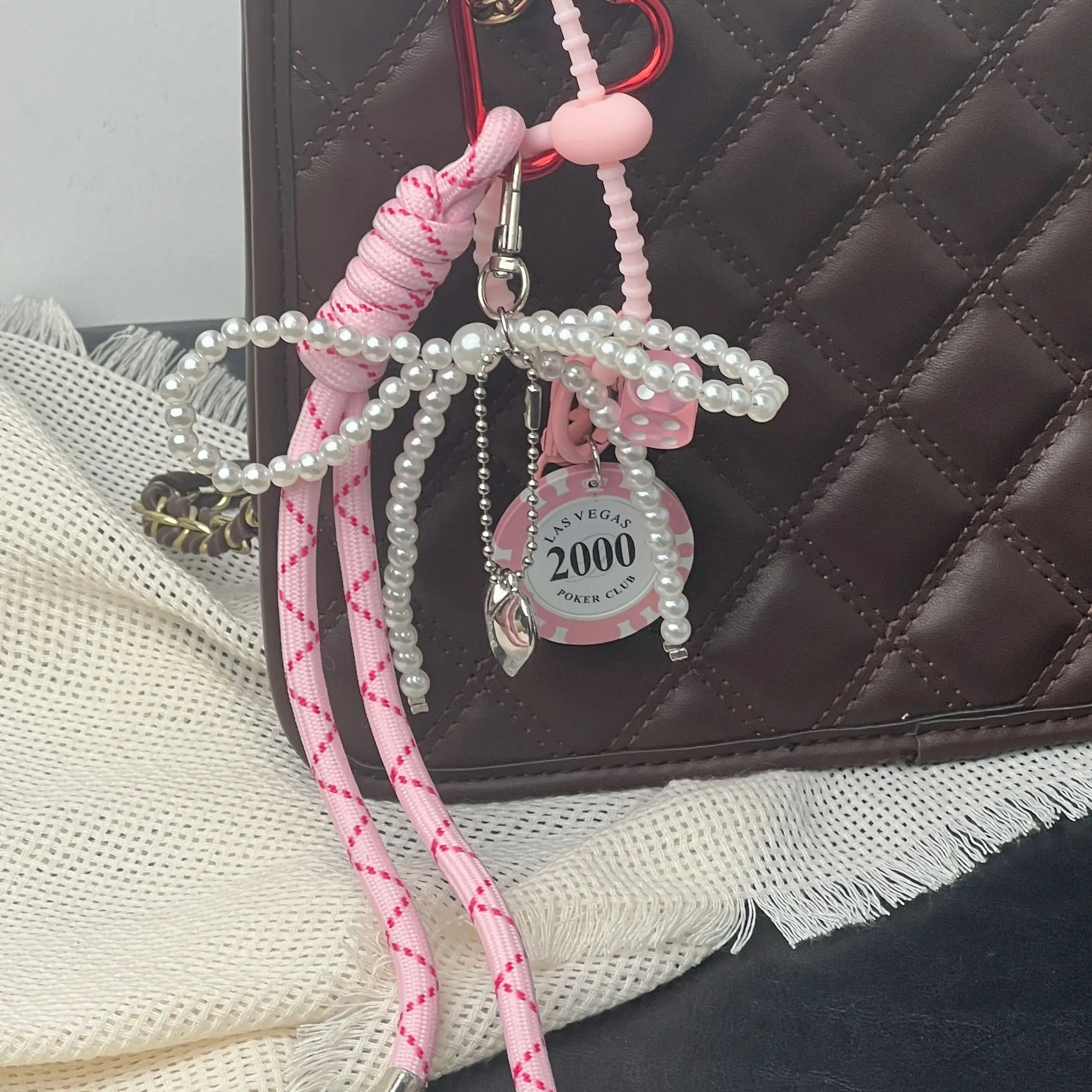 Miu series hand woven  Backpack pendant pink nylon Key Chain