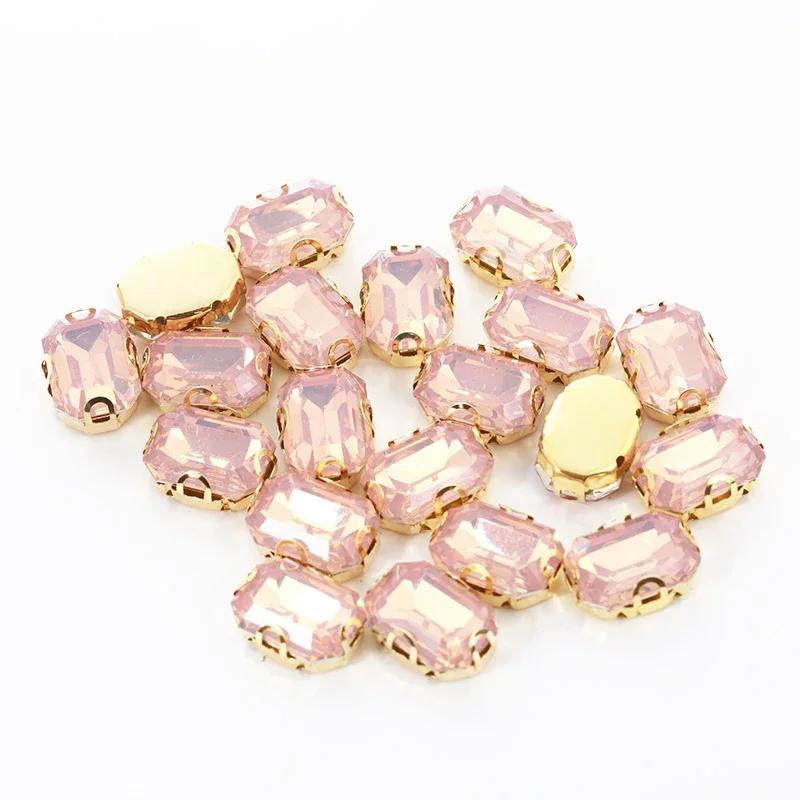 RESEN 50PCS Mix Shapes Champagne Sew On Stones With Gold Bottom Claw Set Peach Opal Rhinestones DIY Clothing Accessories