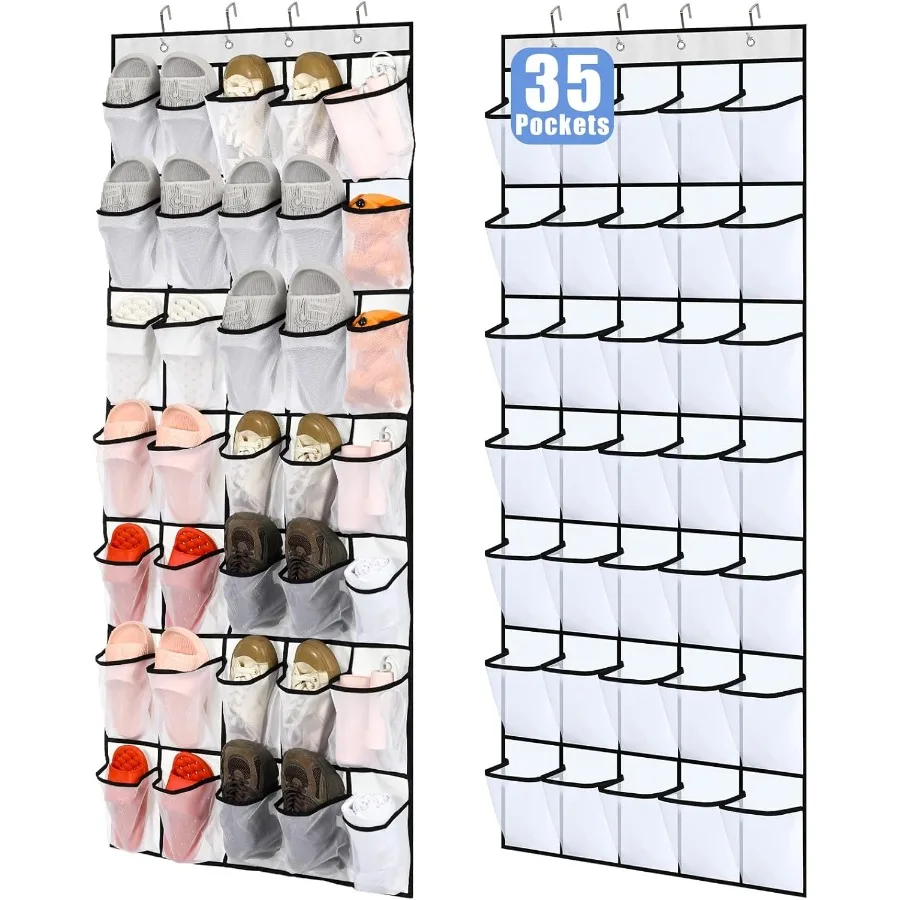 

2 Pcs 70 Large over The Door Shoe Organizer Hanging Shoe Rack for Closet Holder White Mesh Pockets Back to School Behind Door H
