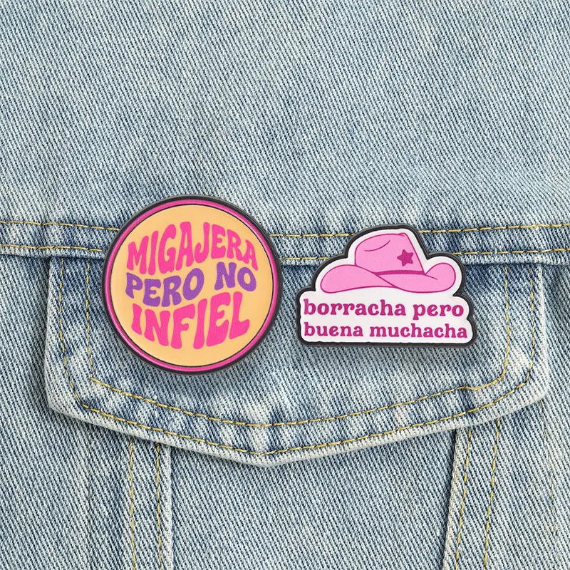 2-5pcs/set Spanish Quotes Badge Inspirational Funny Phrase Enamel Pin Bag Lapel Brooch Candle Watermelon Cartoon Accessory