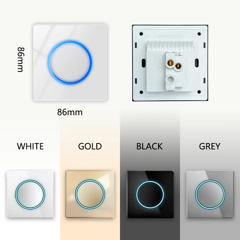 YINKA Light Switches for Home Crystal Tempered Glass Switch Panel Circular Ring LED Light 86*86mm Home Improvement 2 Gang/ 2 Way