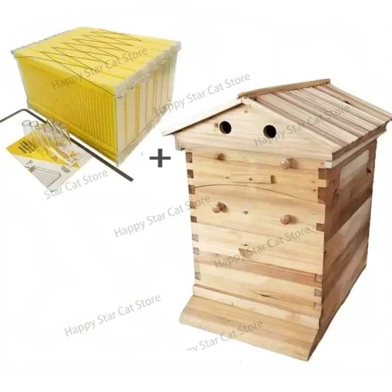 Boiled Wax Fir Beehives Wood Automatic Self-Flowing Honey Bee Hive & 7 Auto Frames Apiculture Beekeeping Equipment Tool Beehive