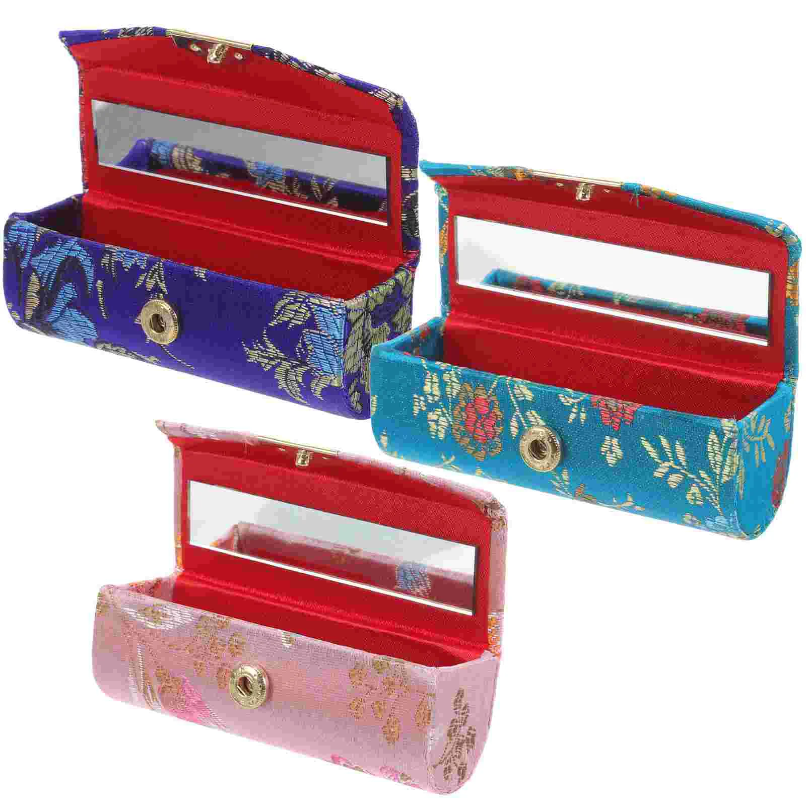 Estilo chinês Tecido Batom De Algodão Box, Embalagem De Armazenamento, Porta-Bolsa, Caixas De Jóias, Único, 3 Pcs