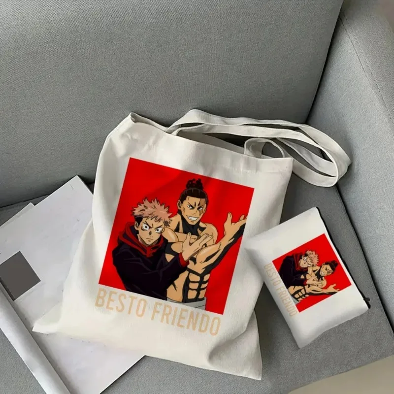 2pcs/set Gojo Satoru Jujutsu Kaisen Otaku Fashion Women\'s Tote Cosmetic Bag Bag Eco-friendly Large Capacity Travel Shopping Bag