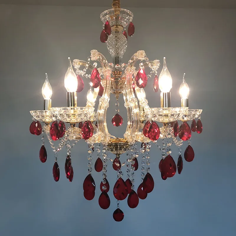 

Crystal European Style Living Room Lamp Dining Room Chandelier Bedroom Wedding Room Festive Auditorium Red Chandelier KTV Lamp