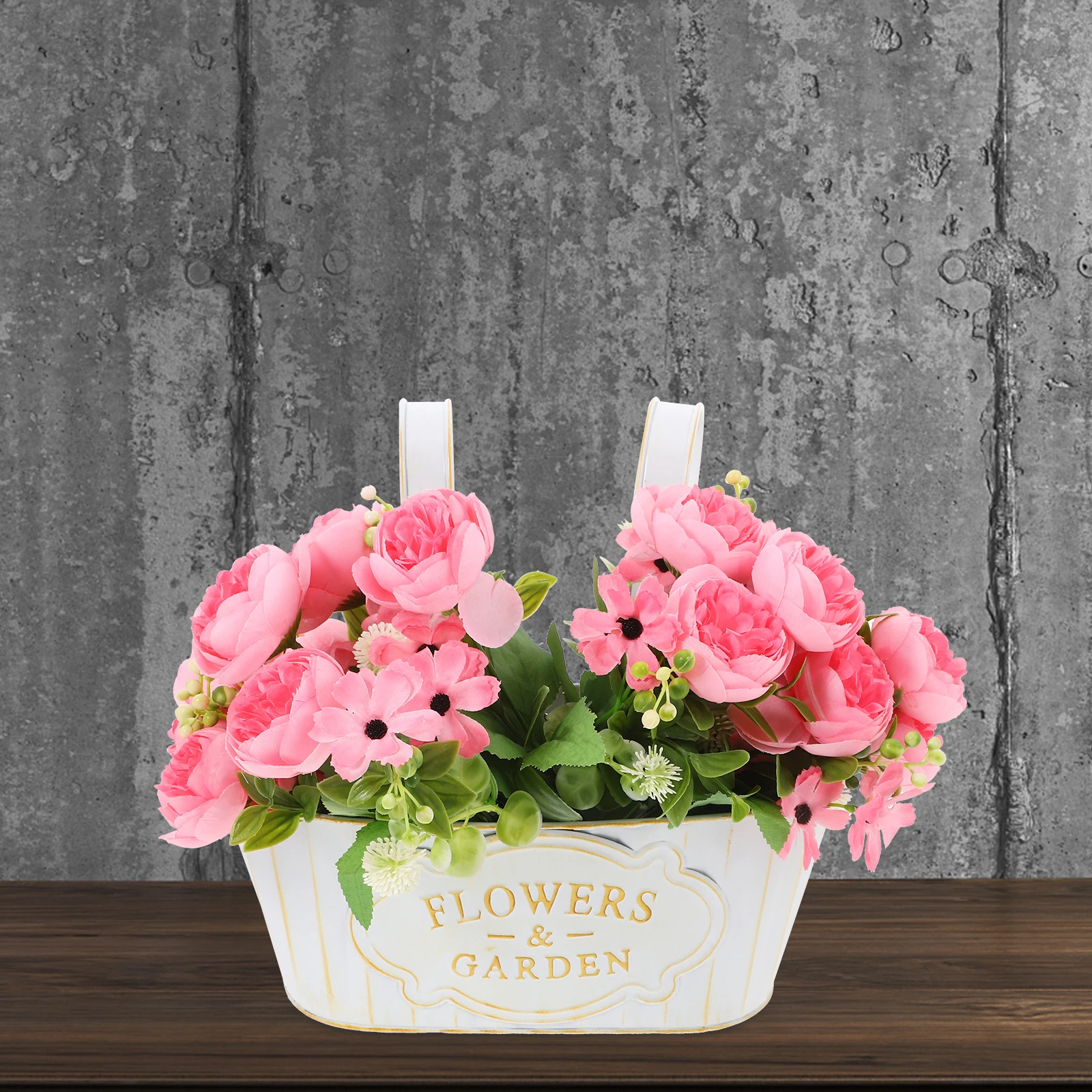 

1pc Wall Hanging Flower Pot Pink Tin Bucket Railing Planter Fence Window Box Outdoor Patio Balcony Yard