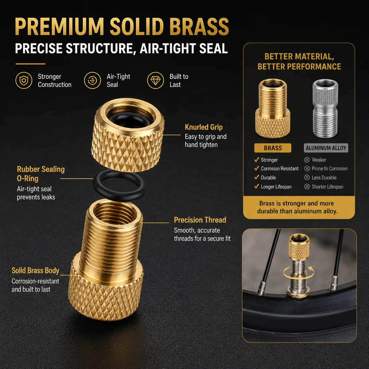 PINMOAP 5/10PCS Bike Valve Adapter Presta To Schrader Converter Brass Bicycle Tire Pump Adapter Fit Road Bike Cycling Repair Kit