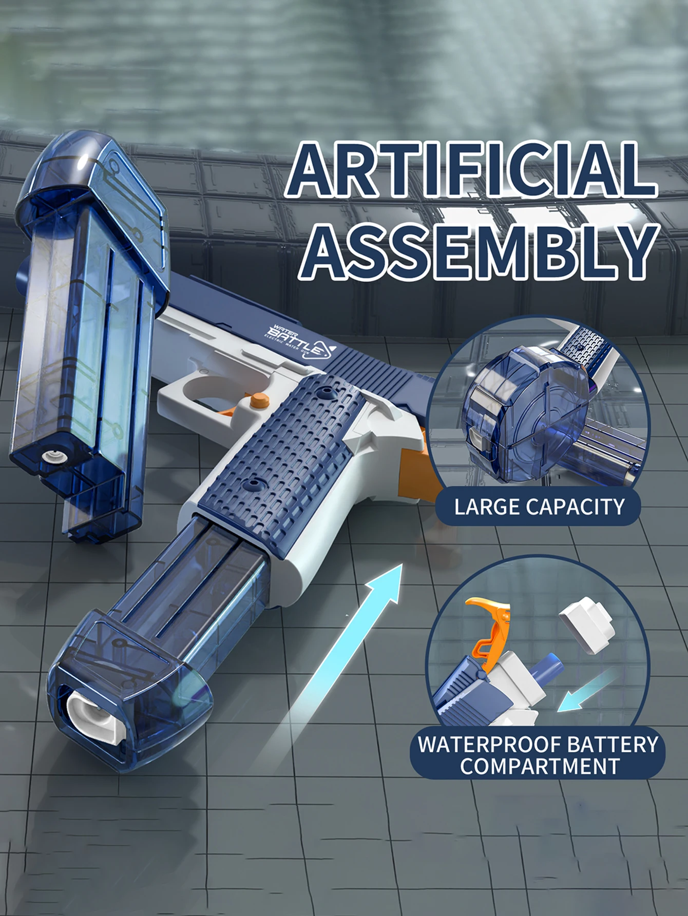 لعبة مسدس مياه كهربائي للأطفال، سعة تخزين مياه كبيرة، مع أضواء ملونة مدمجة ونطاق طويل 10 أمتار #3