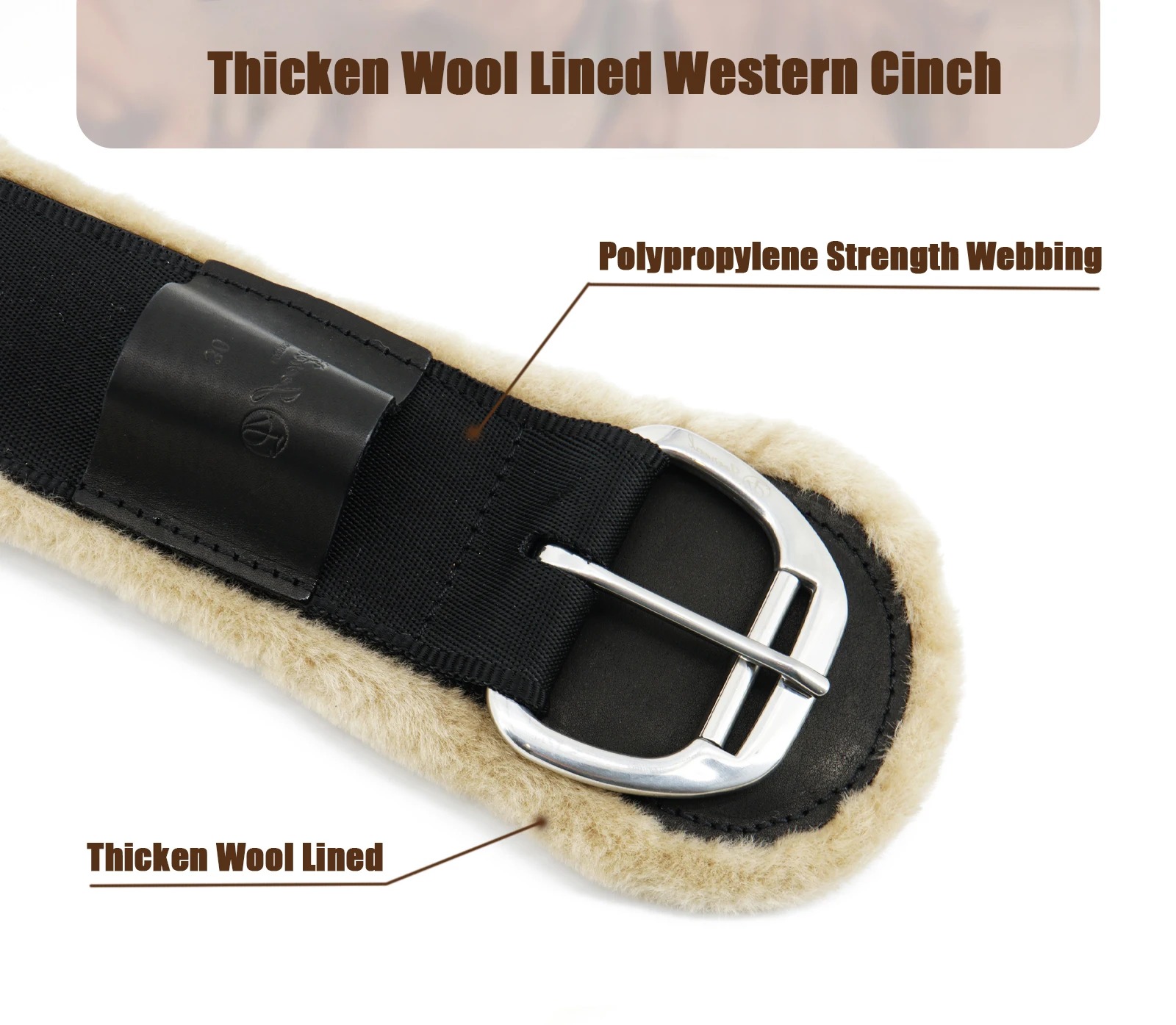 Wool Lined Western Cinch with Stainless Steel Roller Buckle -  Leather and High-Strength Webbing Stitched