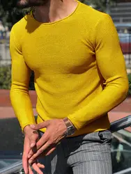Vintage Solid Color O Neck Knit Jumper Tops Mens 2025 Spring Casual Long Sleeve Sweater For Men Knitting Pullover Top Streetwear