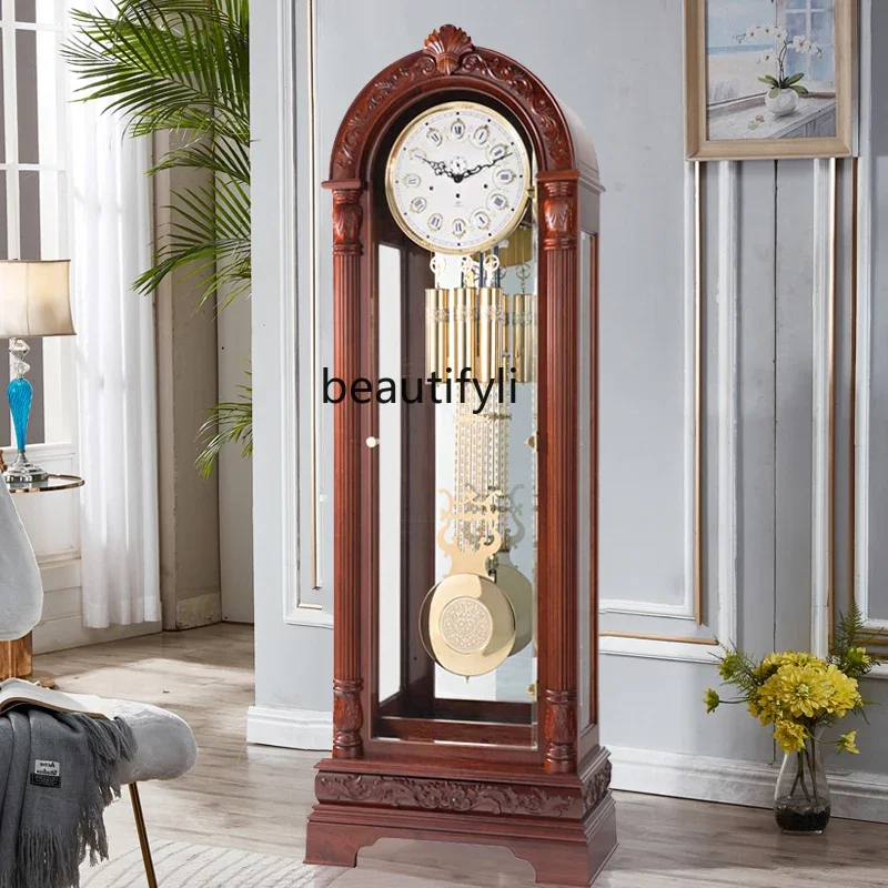 Y Helmler mahogany floor clock European-style villa new retro vertical pendulum clock mechanical clock