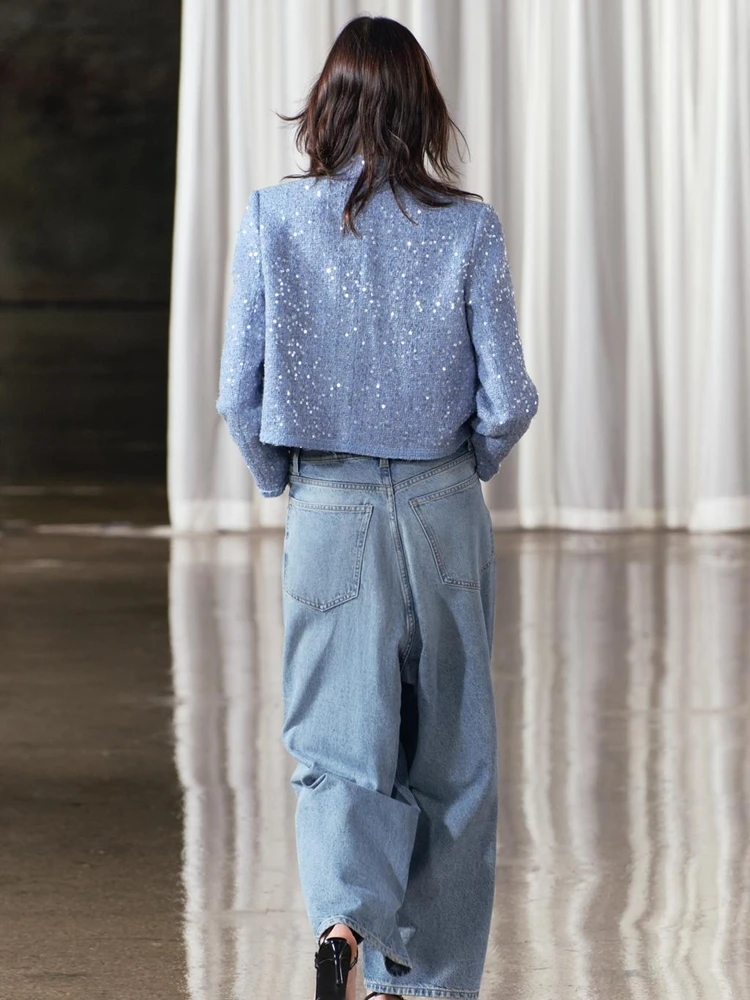 

Spring New Arrival Women's ort Pearl Decorated Jaet Versatile Ele Commute Sle Long Sve Straight Cut Outerwear