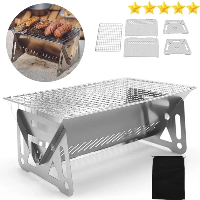 Barbecue Grill Heating Stores Multi-Function Camping BBQ Grill Rack Net Firewood Stove Stainless Steel BBQ Grill