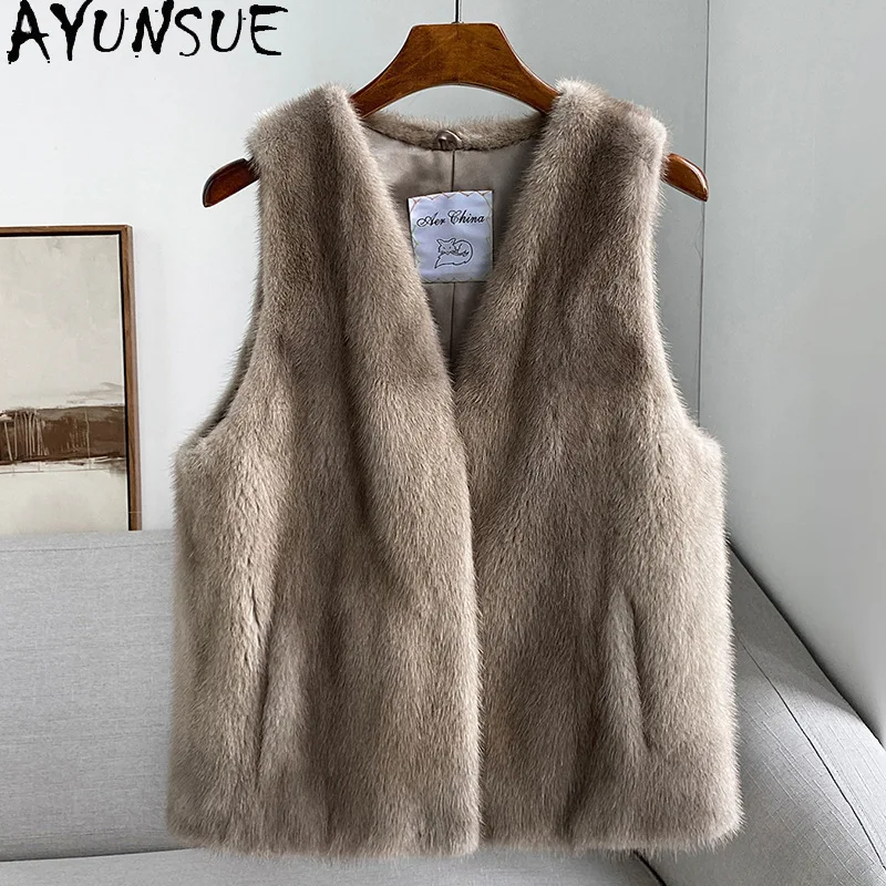 

AYUNSUE Natural Mink Fur Vest Women Clothes 2025 Luxury Real Fur Vests for Woman Whole Mink Autumn Winter Jacket Шуба Женская