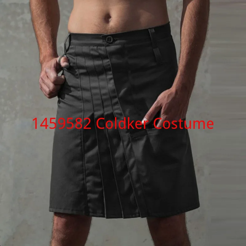 

Polyester Cotton Medieval Pleated Short Skirt Men Dark Goth Hip Hop Punk Rock Knee-Length Kilt Mid Waist Skirts National Costume