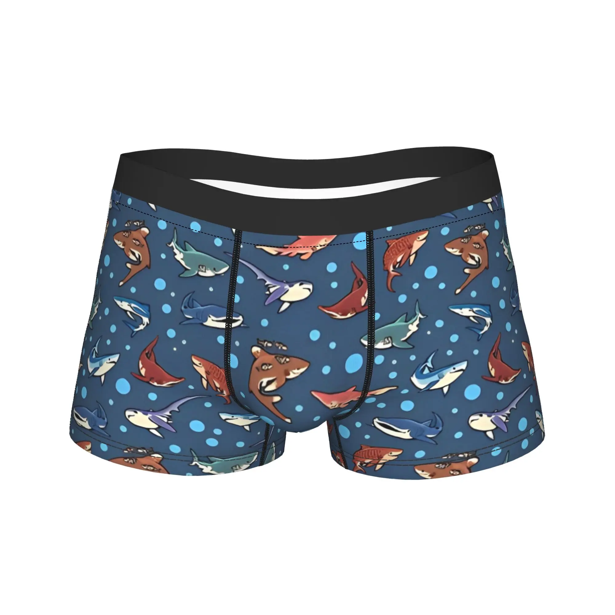 Men Cartoon Shark Ocean Animal Sharks Long Underwear  Novelty Boxer Briefs Shorts Panties Male Breathable Underpants Plus Size