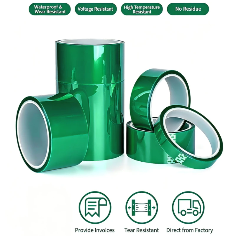 1/5/10 Rolls Width 3-100mm Green High Temp Tape  for PCB Plating No Residue 6KV Insulation SMT Soldering Mask 33m/Rolls