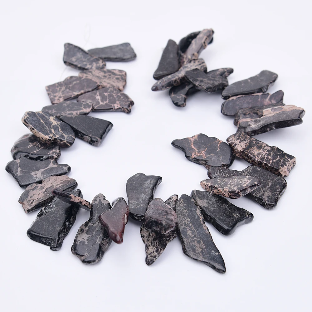 

APDGG Black Color Imperial Jaspers Stone Top Drilled Slice Loose Beads 15.5" Strand Jewelry Making DIY