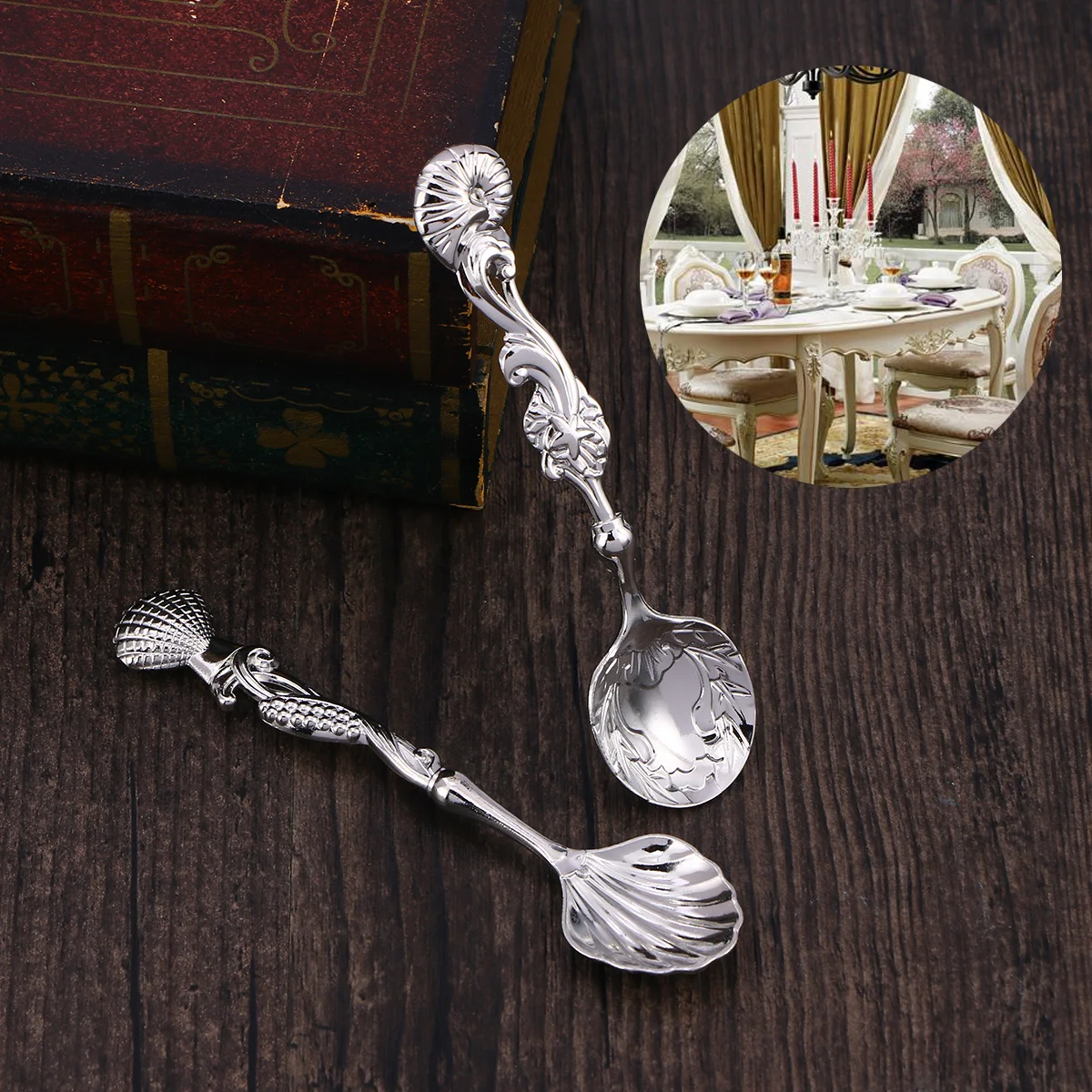 

5 Pcs Occident Court Style Retro Coffee Spoons Western Cutlery Set Creative Carved Stirring Spoon for Coffee Ice Cream (Silver)