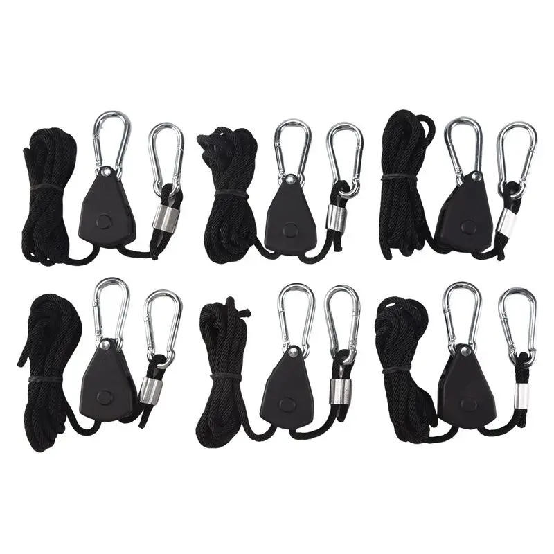 AT21-6PCS Adjustable 1/8Inch Lanyard Hanging For Tent Fan Led Grow Plant Lamp Rope Ratchet Hanger Pulley Lifting Pulley Hook