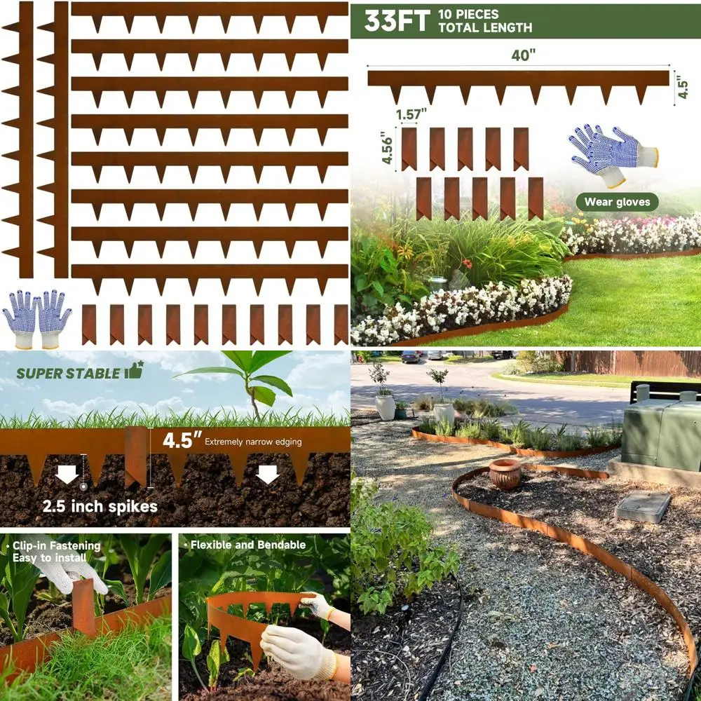 

4.5 High x 40 Long Heavy-Duty Bendable Steel Landscape Edging, 10 Pieces, 33FT Total, No-Dig with 10 Clips for Lawn and Garden B