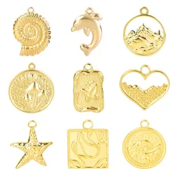 5pcs Scenery Mountain Sea Wave Charm Pendants For Jewelry Making Necklace Earrings Gold Color Starfish Dolphin Butterfly Pendant