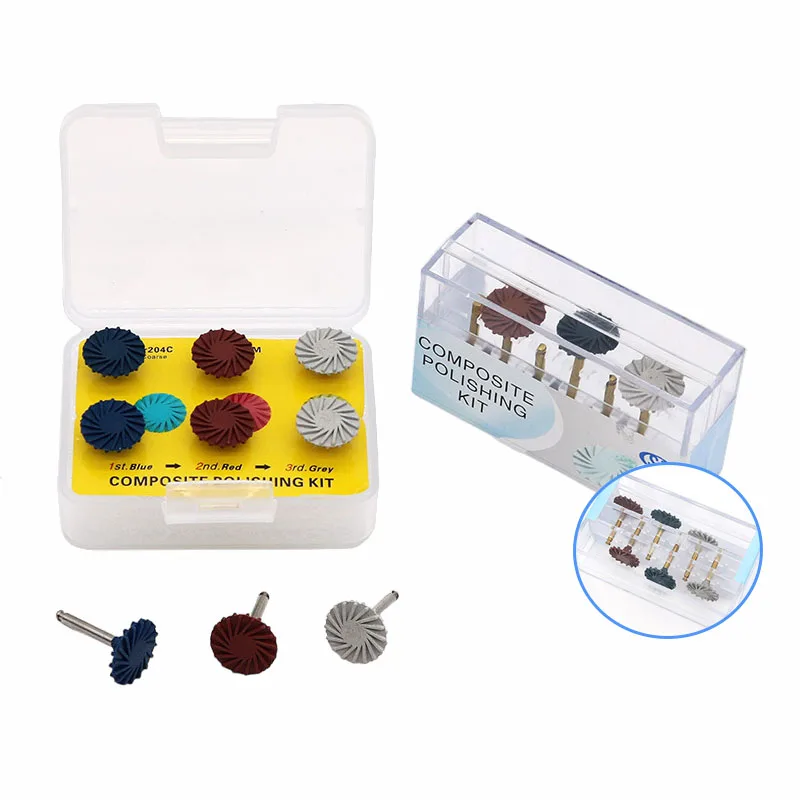 6Pcs/Box Dental Resin Polishing Disc Rubber Polisher Wheel 3 Colors Spiral Flex Brush 14mm Dentistry Lab Tools