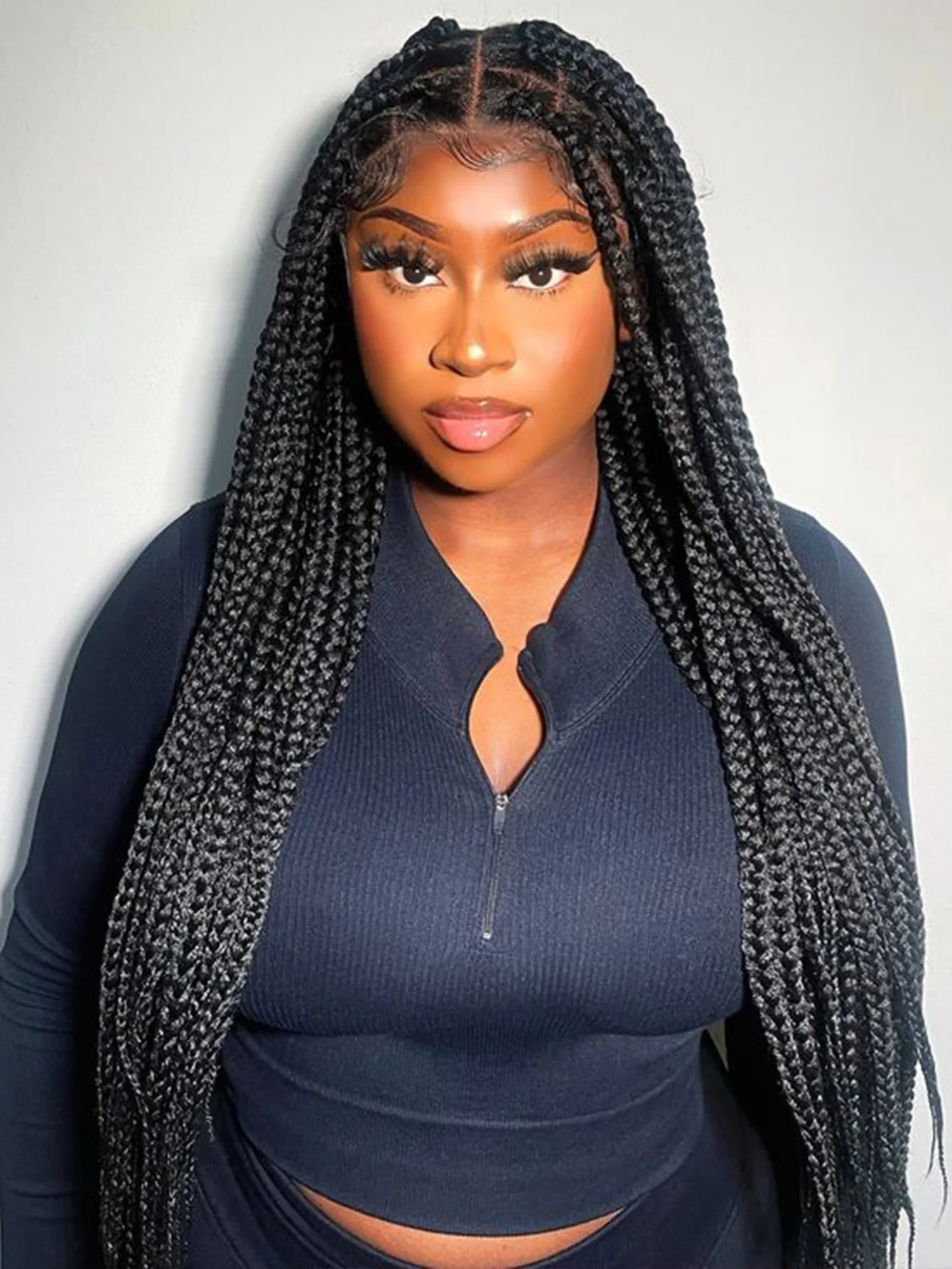 

Synthetic Box Braided Wigs Jumbo Knotless Full Lace Front Wigs For Black Women Cornrows Braids Wigs Faux Locs Wig 36Inch