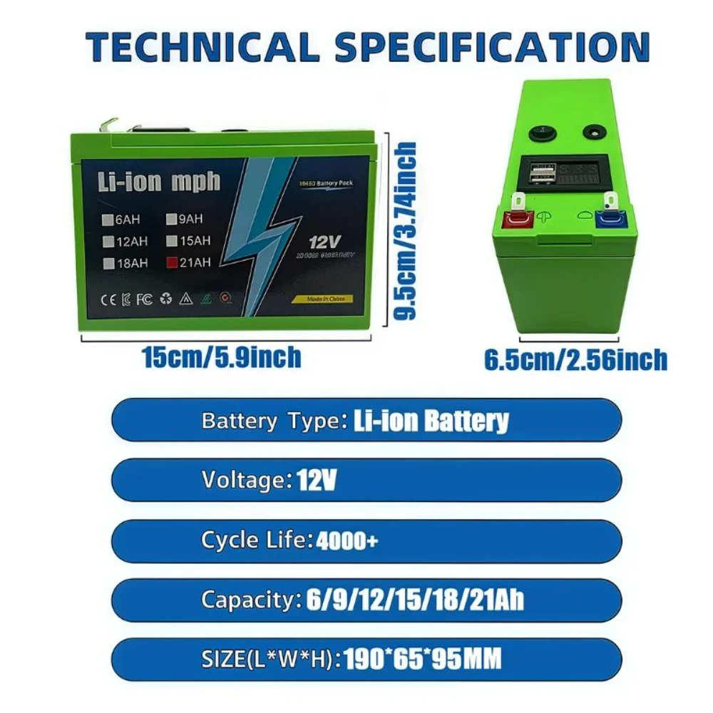 BatterieauLithium21AH12Vplusde6000CyclesprofondspourUPSdétecteurdepoissonsdeKayakpanneausolairerouesélectriquesgioetsScooterRadi