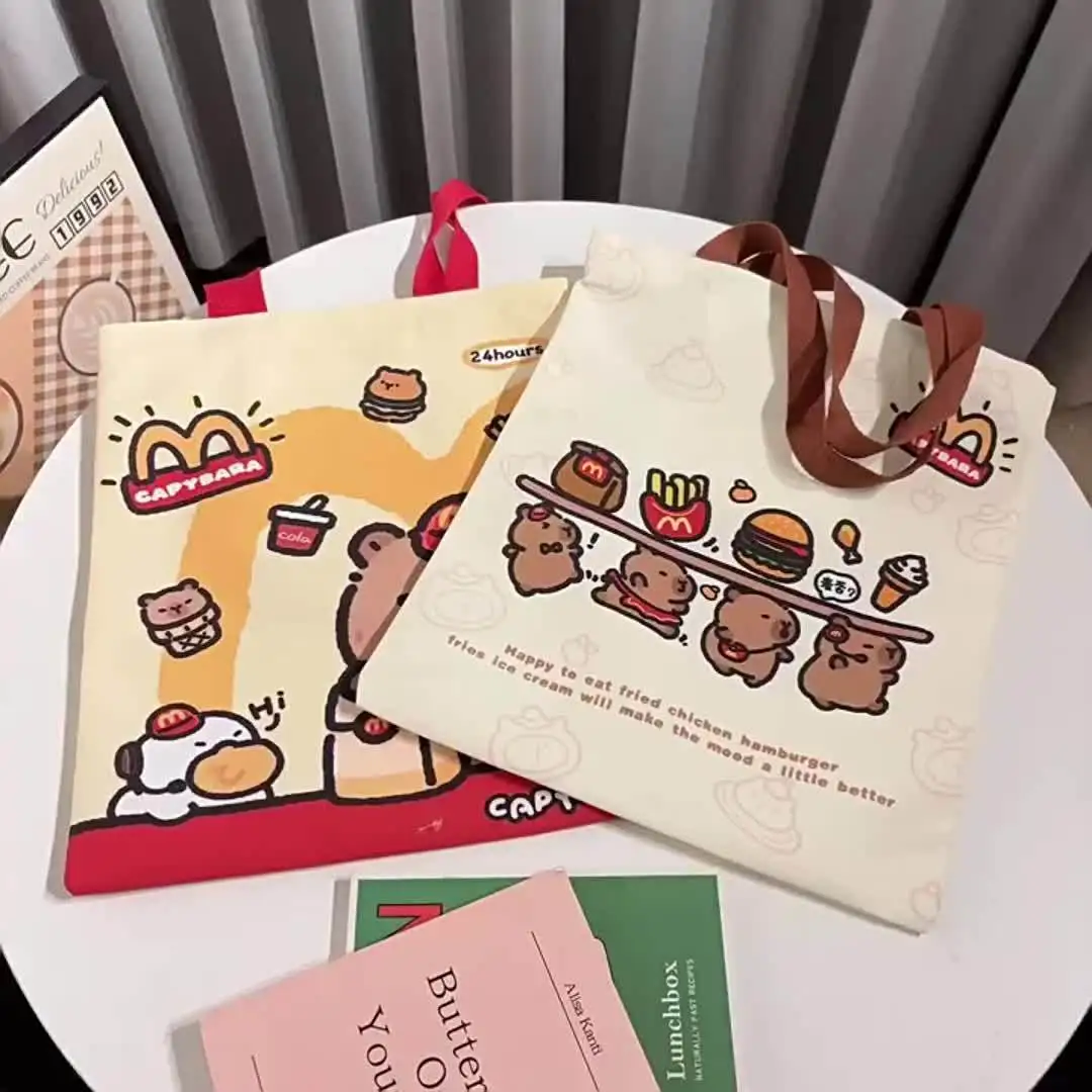 Canvas Bag Novelty Tote Bag Kapibara with Zipper Inner Daily Large Capacity Shoulder Bag Cartoon Capybara Kawai Handbags