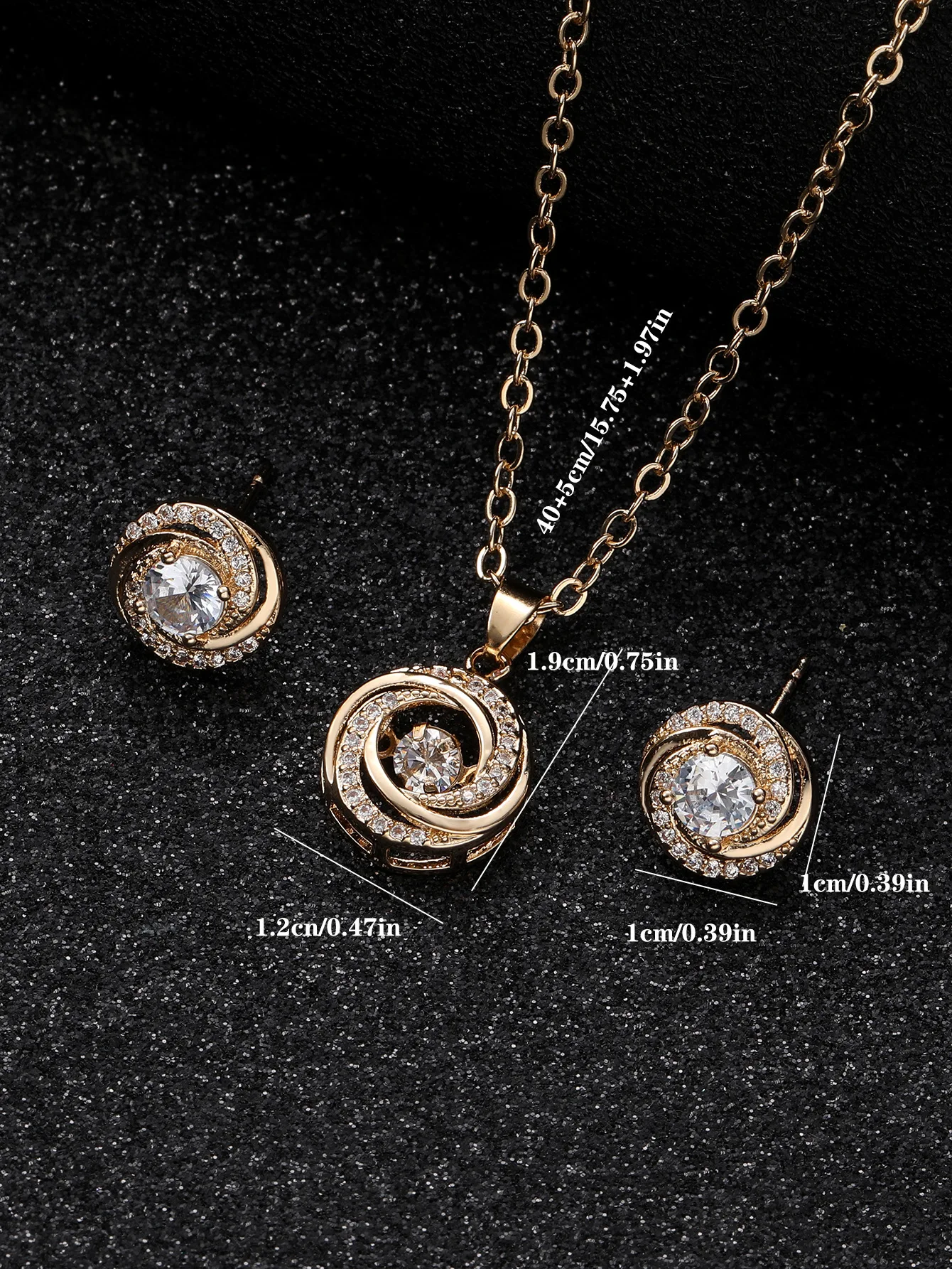 The new Stainless steel zircon spiral pattern circular ring pendant 2-piece jewelry set of Rotating Windmill Women\'s Accessories