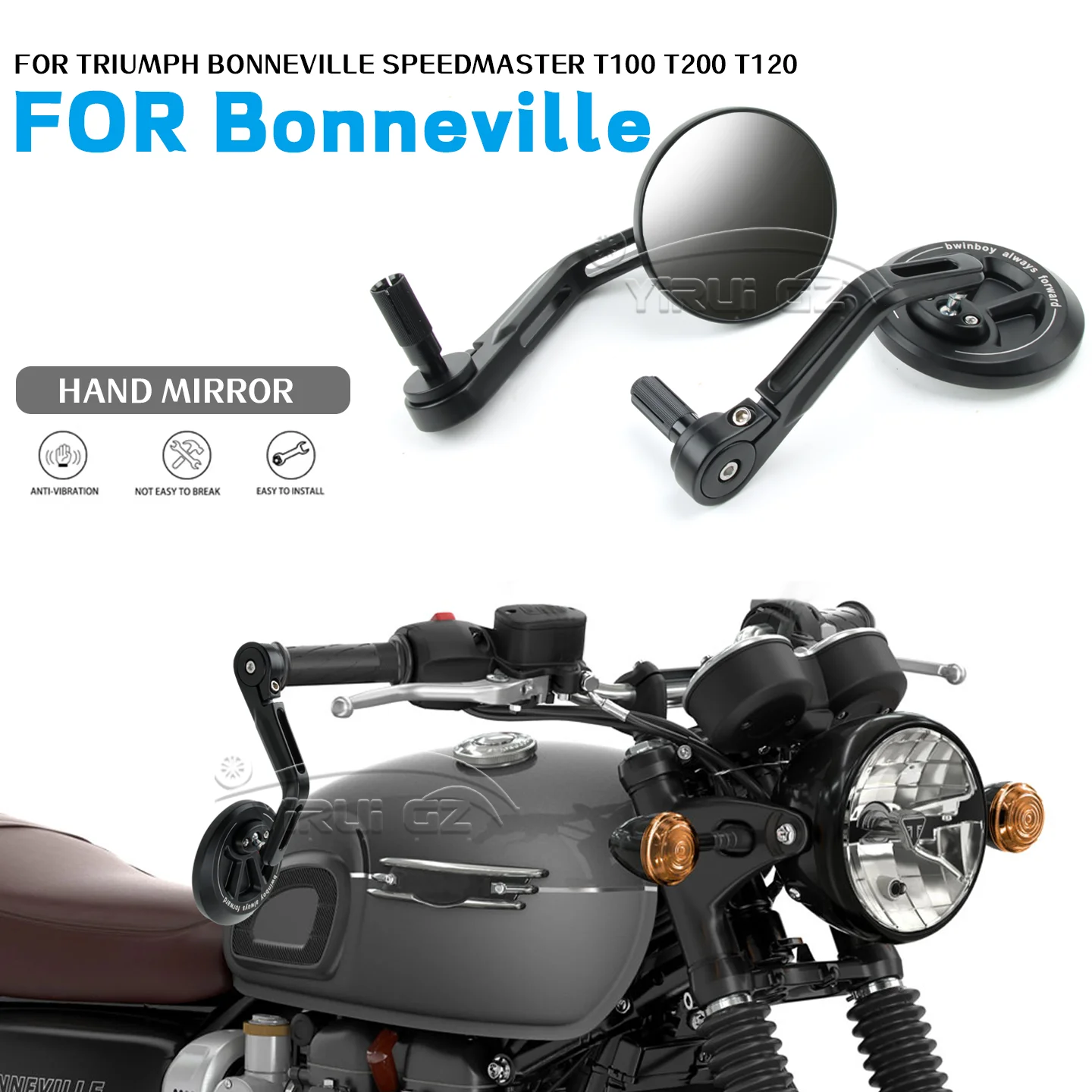 دراجة نارية الرؤية الخلفية المقود مرآة الرؤية الخلفية المقاود الرجعية مرآة جانبية للانتصار Bonneville Speedmaster T100 T200 T120 100 #1
