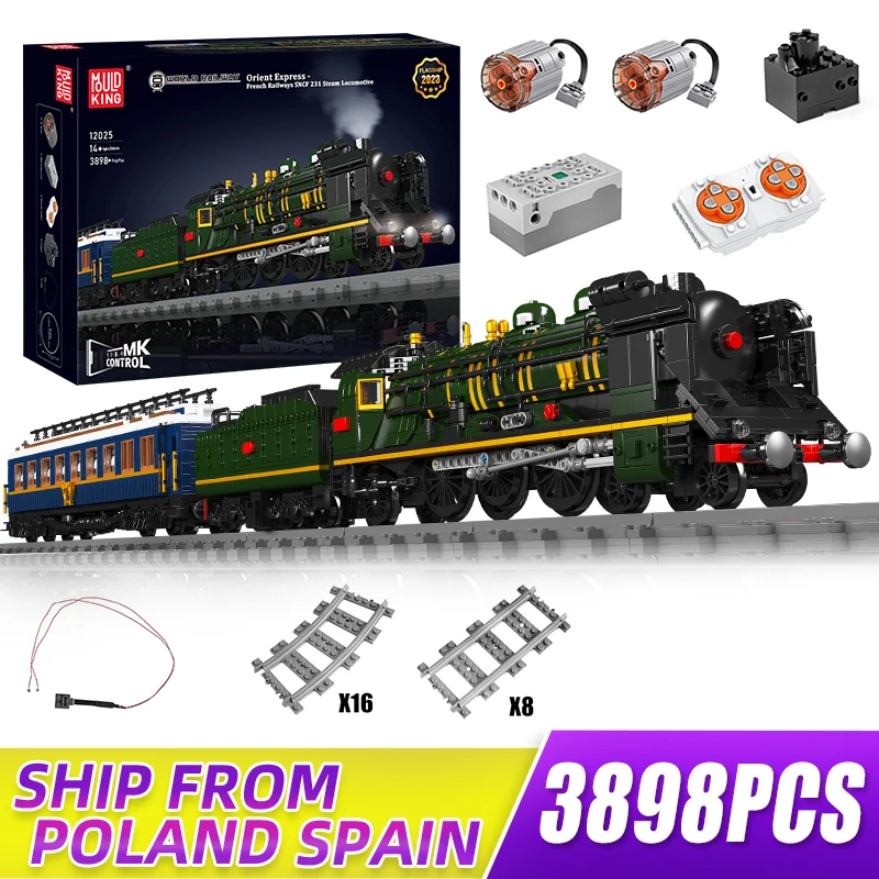 MOULD KING 12025 Orient Express-French Railways SNCF 231 Steam Locomotive Train With Motor 3098 Pieces Building Blocks Toy Set