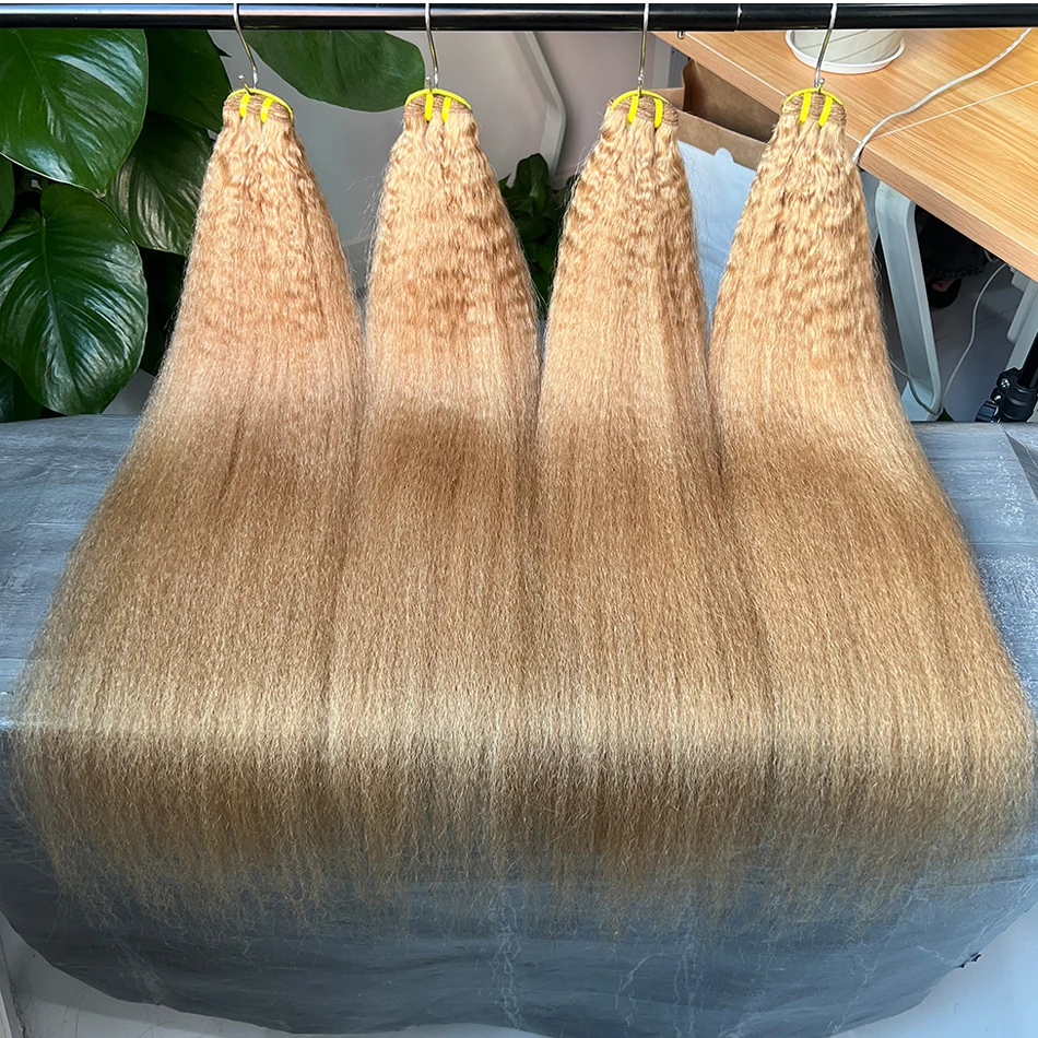 

#27 Colored Kinky Straight Bundles Human Hair 100% Virgin Vietnamese Hair Weave Extensions Double Weft 100grams For Women